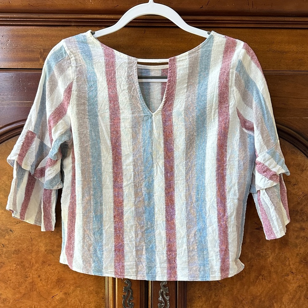 URBAN Romantics Striped Cotton/Linen Top with Pocket - Picture 11 of 11